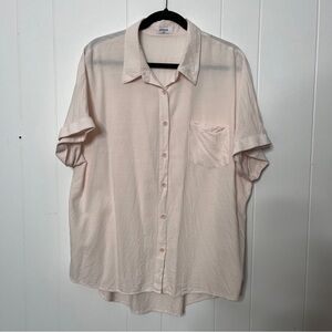 APRAW 100% Cotton Light Pink Boxy Loose Button Down Short Sleeve Top Size XXL